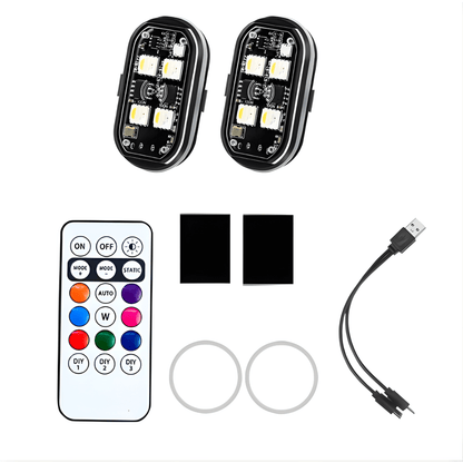 AeroGlow – RGB Strobe Lights för Bil, Motorcykel, Cykel och Drone med Trådlös Fjärrkontroll & Flera Ljuseffekter