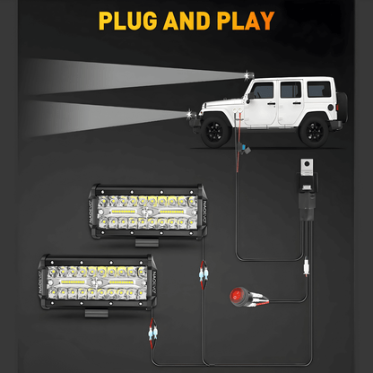 DriveFlux – NAOEVO 7" LED Ljusramp 240W Spot/Flood Combo IP68 Arbetsljus för Offroad, Bil, ATV, UTV & Båt