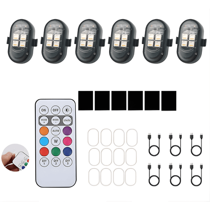 AeroGlow – RGB Strobe Lights för Bil, Motorcykel, Cykel och Drone med Trådlös Fjärrkontroll & Flera Ljuseffekter