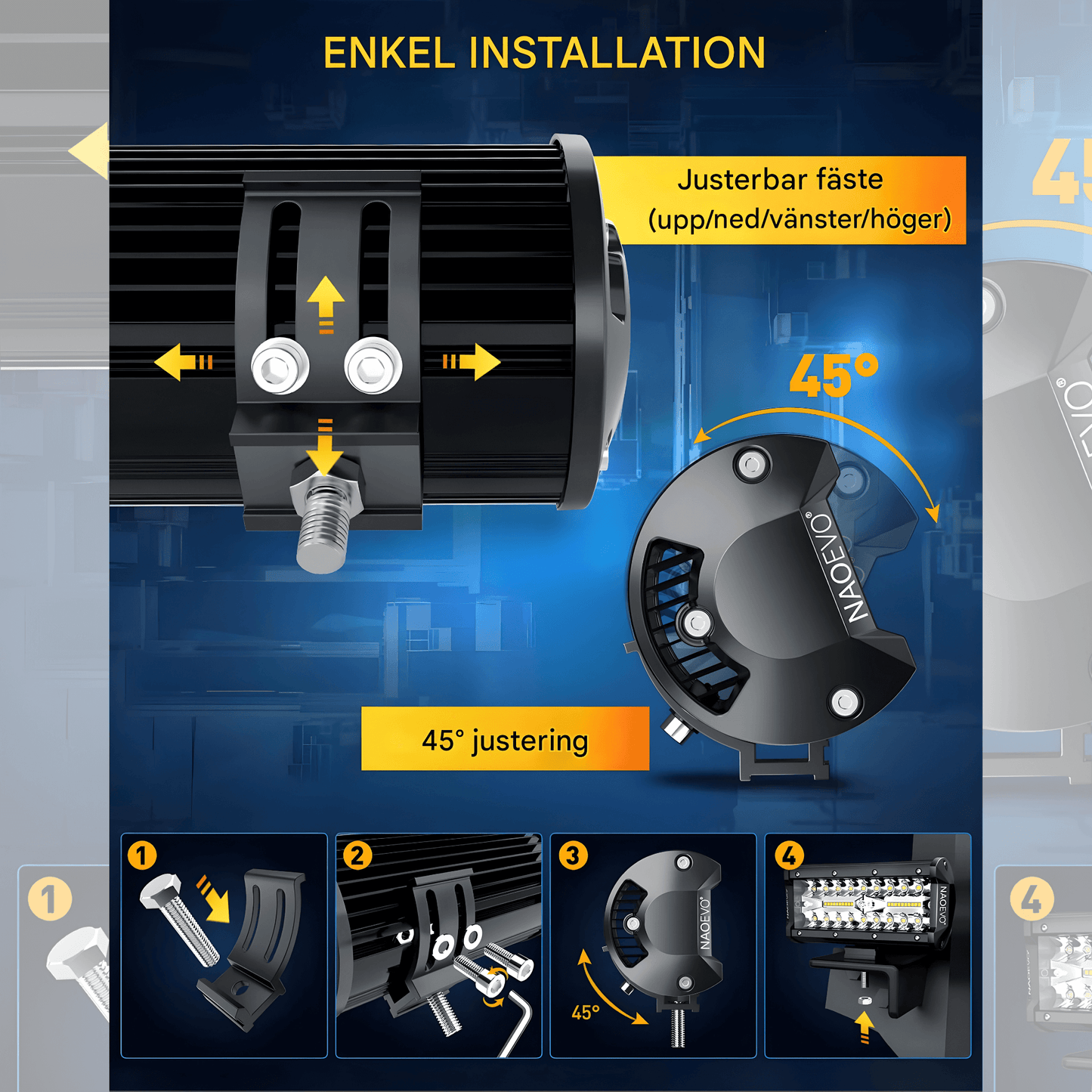 DriveFlux – NAOEVO 7" LED Ljusramp 240W Spot/Flood Combo IP68 Arbetsljus för Offroad, Bil, ATV, UTV & Båt