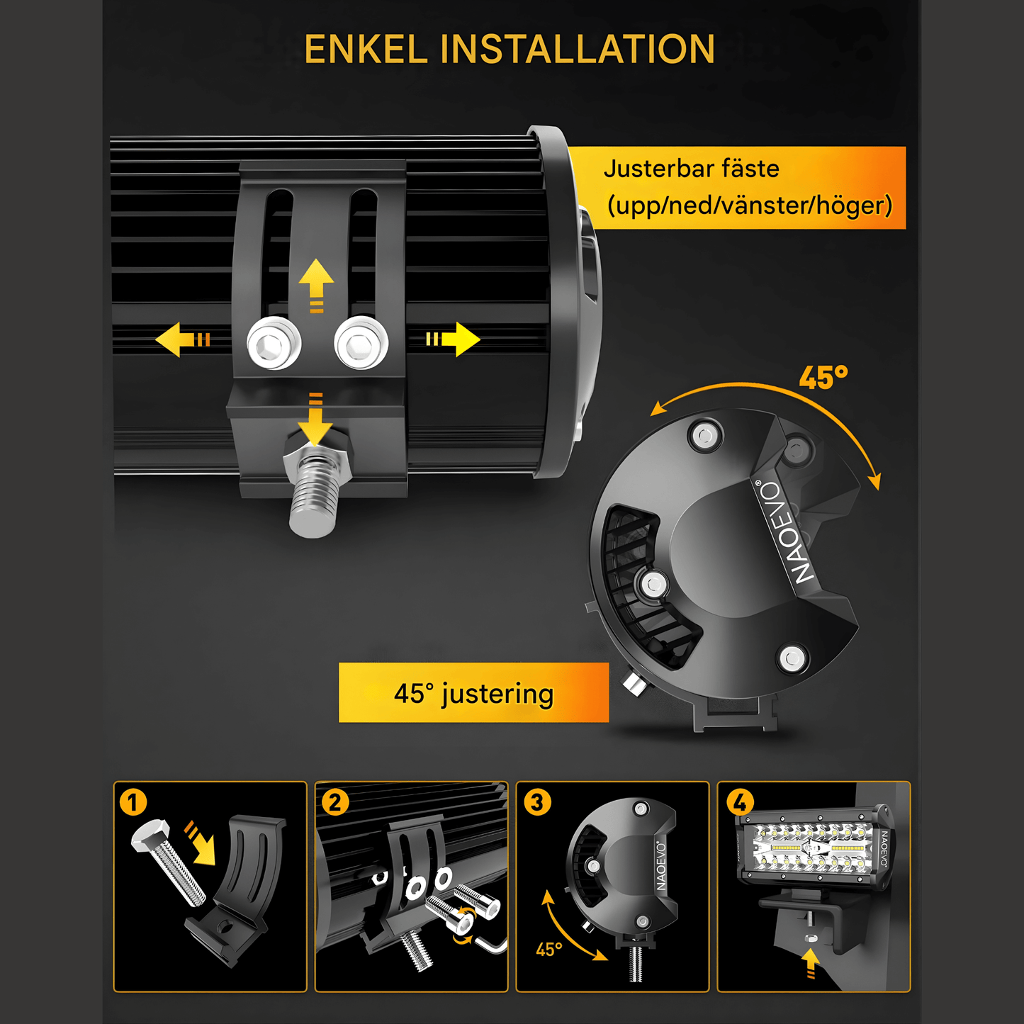 DriveFlux – NAOEVO 7" LED Ljusramp 240W Spot/Flood Combo IP68 Arbetsljus för Offroad, Bil, ATV, UTV & Båt