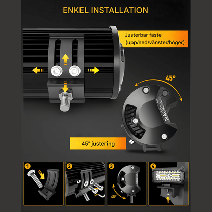 DriveFlux – NAOEVO 7" LED Ljusramp 240W Spot/Flood Combo IP68 Arbetsljus för Offroad, Bil, ATV, UTV & Båt