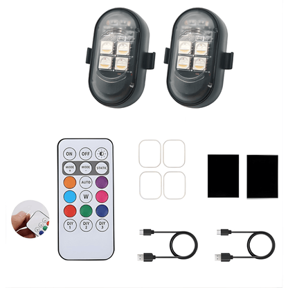 AeroGlow – RGB Strobe Lights för Bil, Motorcykel, Cykel och Drone med Trådlös Fjärrkontroll & Flera Ljuseffekter