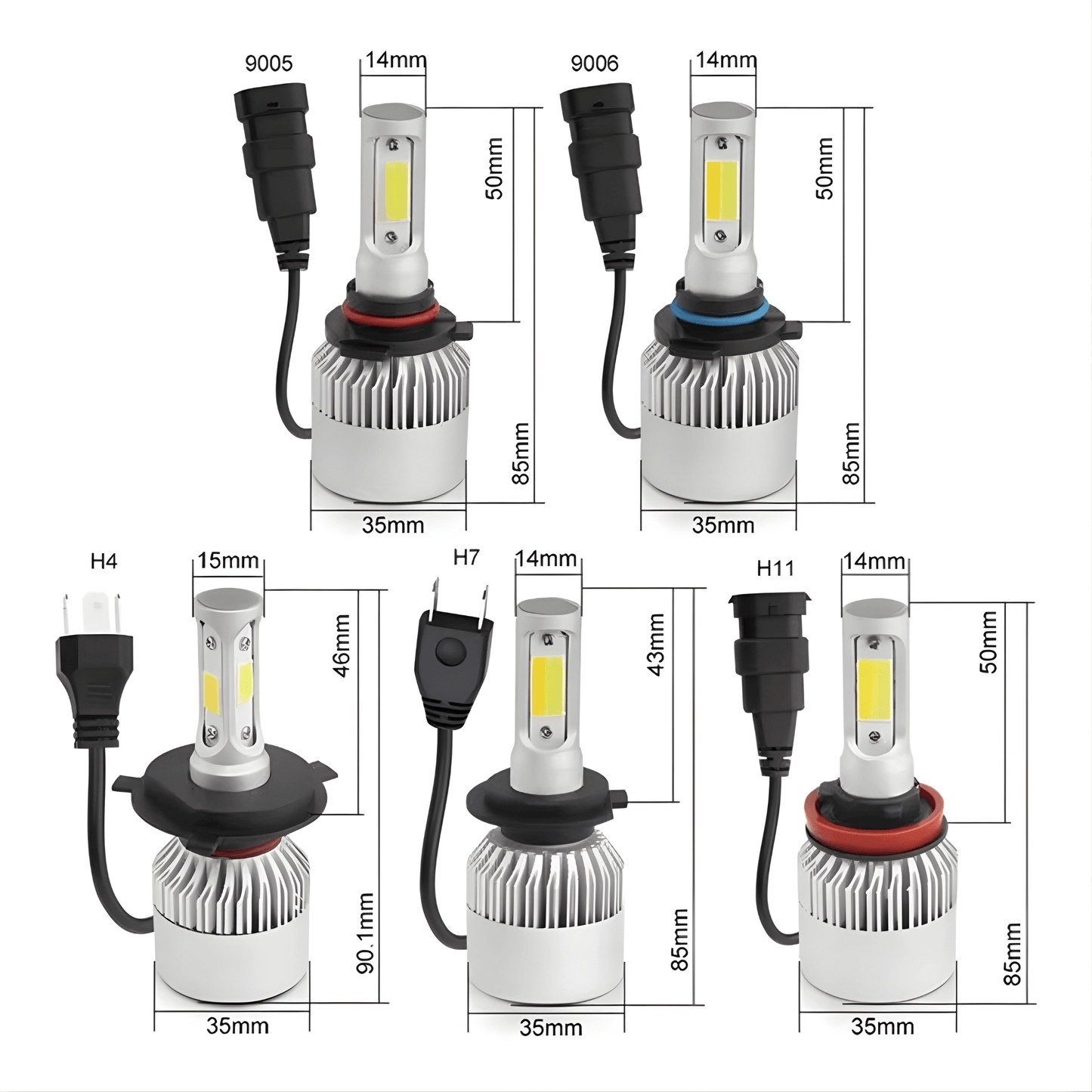 BeamNova – 2-pack LED Strålkastare H1 H7 H4 9005 9006 S2 72W 8000LM 6500K Bilglödlampor för Helljus, Halvljus och Dimljus