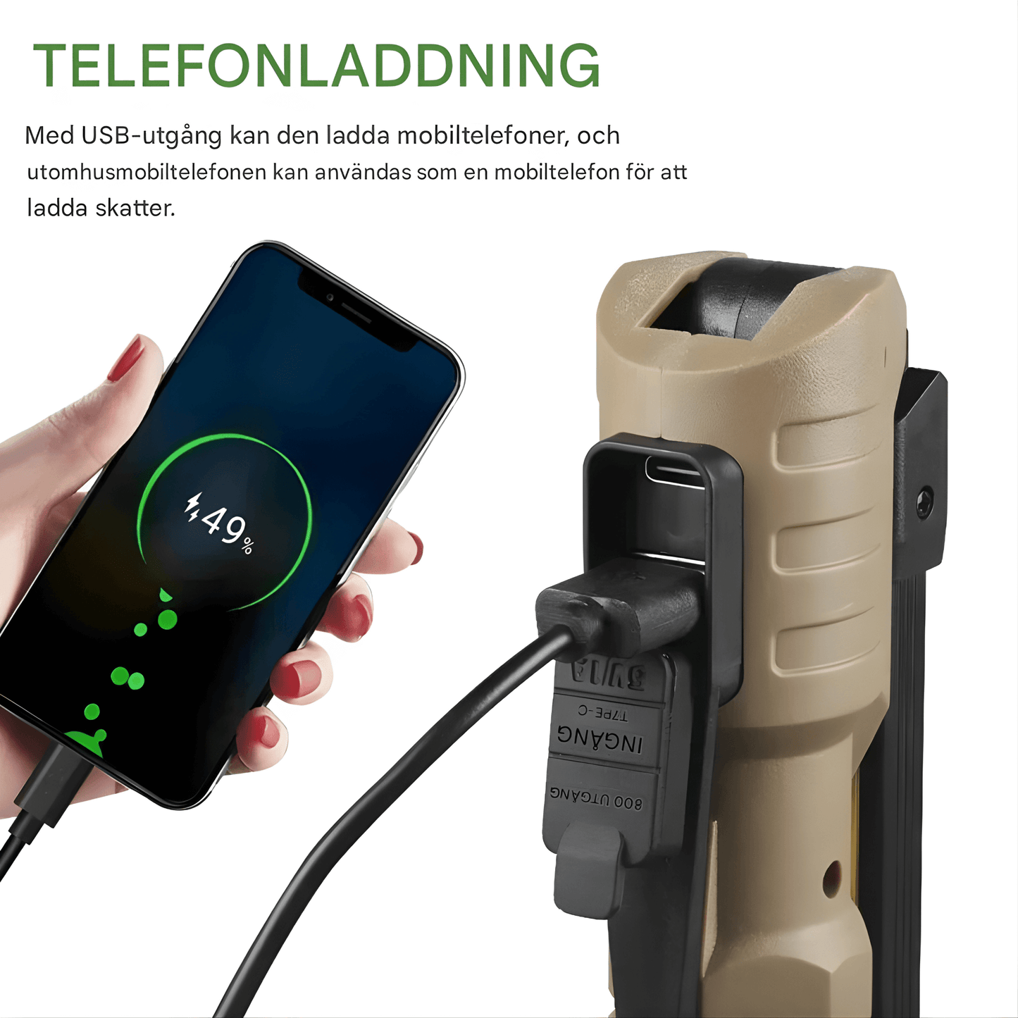 BrightMag – Uppladdningsbar COB+XPE LED Arbetslampa med Magnetfot, Krok och Flera Ljusstyrkor