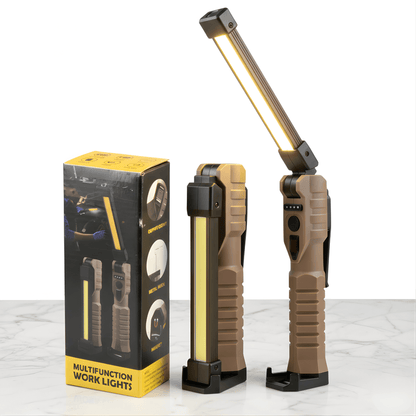 BrightMag – Uppladdningsbar COB+XPE LED Arbetslampa med Magnetfot, Krok och Flera Ljusstyrkor