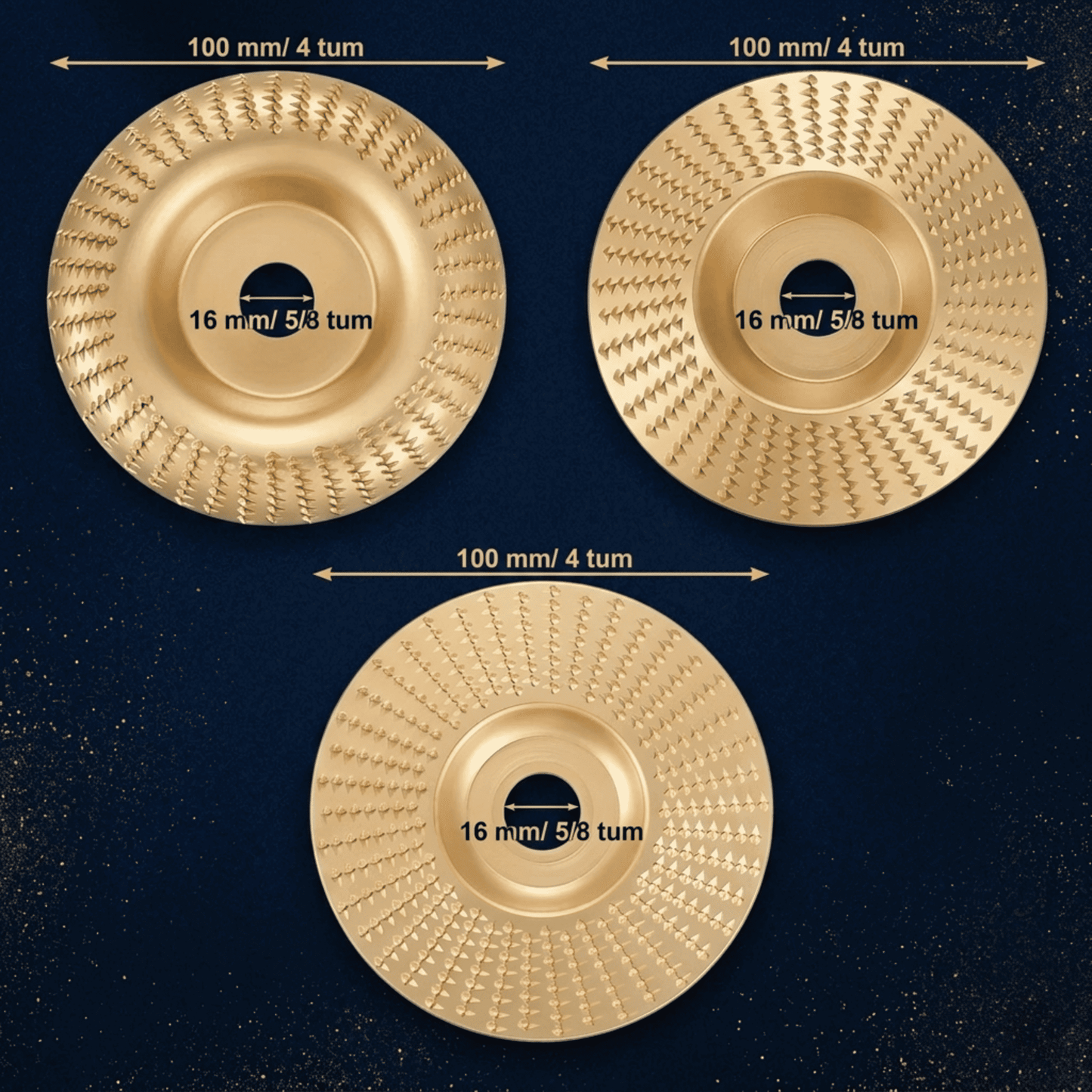 CarveEdge – 3-pack Slipskivor för Vinkelslip i Höghårdstål – Platt, Böjd och Sned Profil