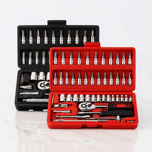 TorqueMaster Kit - 46-delars Bilverktygssats med Spärrhandtag och Hylsor för Reparation och Underhåll