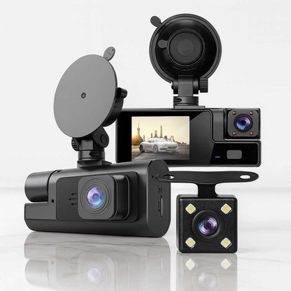 DriveSight – Dashkamera med 3 kameraer, 1080P-video, WiFi og nattsyn for overvåking foran, innvendig og bak