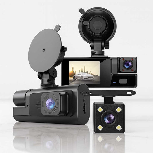 DriveSight – 3-Kamera Bilkamera med 1080P Video, WiFi & Nattvision för Främre, Inre och Bakre Övervakning