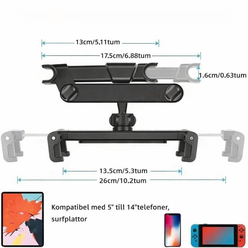 DriveMount – Universell Surfplatte- och Mobilhållare för Nackstöd med Teleskoparm & Justerbar Vinkel