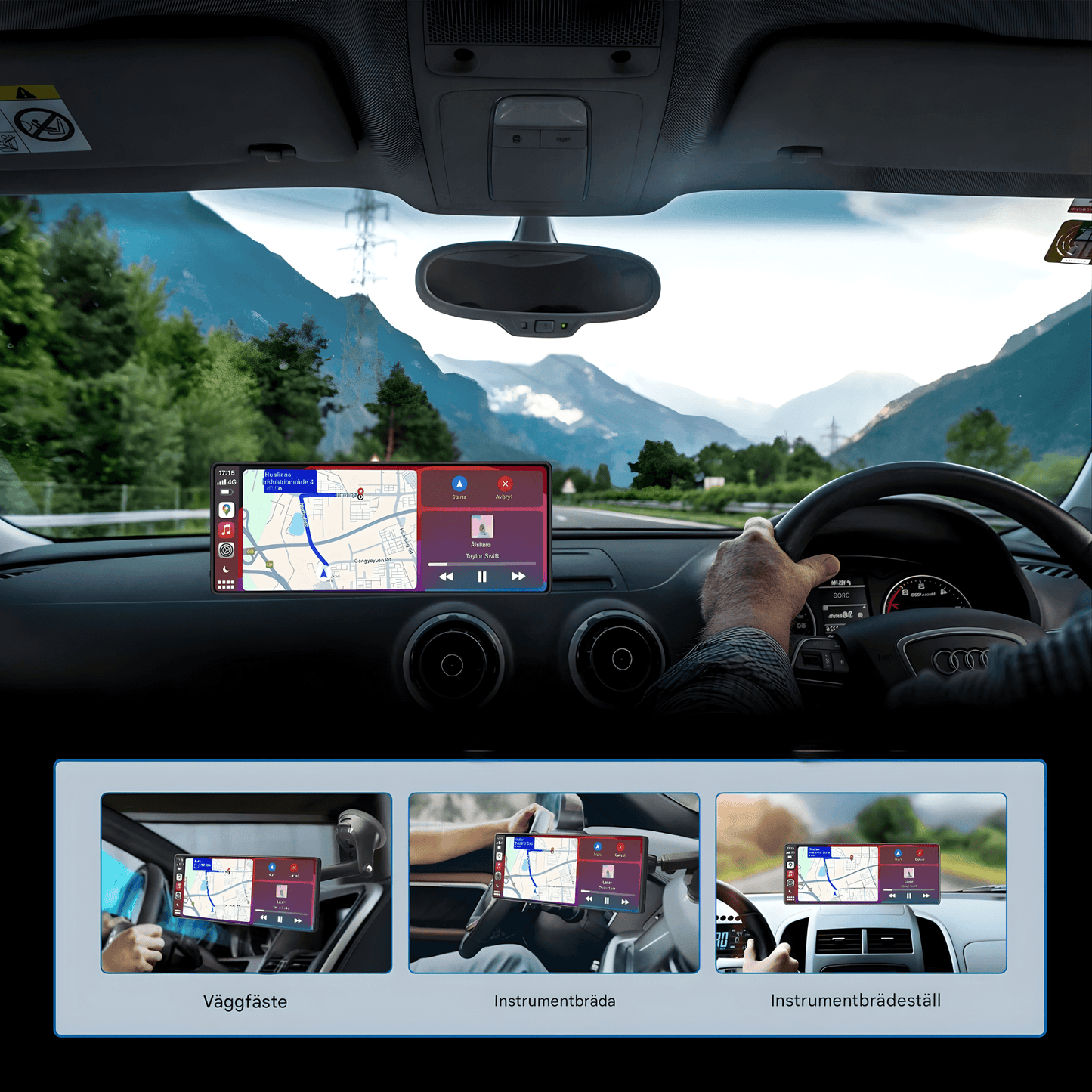DriveView – Universal 10.26" Bilskärm med Trådlös CarPlay/Android Auto, WIFI, Touchscreen & Dubbelkamera-stöd