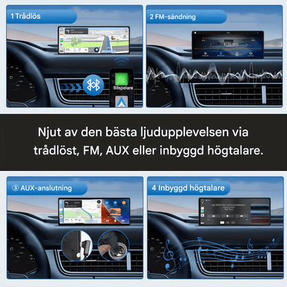 DriveView – Universal 10.26" Bilskärm med Trådlös CarPlay/Android Auto, WIFI, Touchscreen & Dubbelkamera-stöd