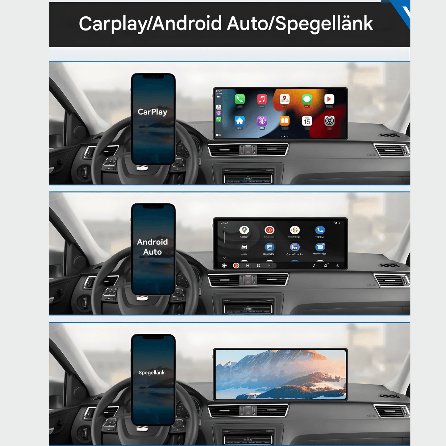 DriveView – Universal 10.26" Bilskärm med Trådlös CarPlay/Android Auto, WIFI, Touchscreen & Dubbelkamera-stöd