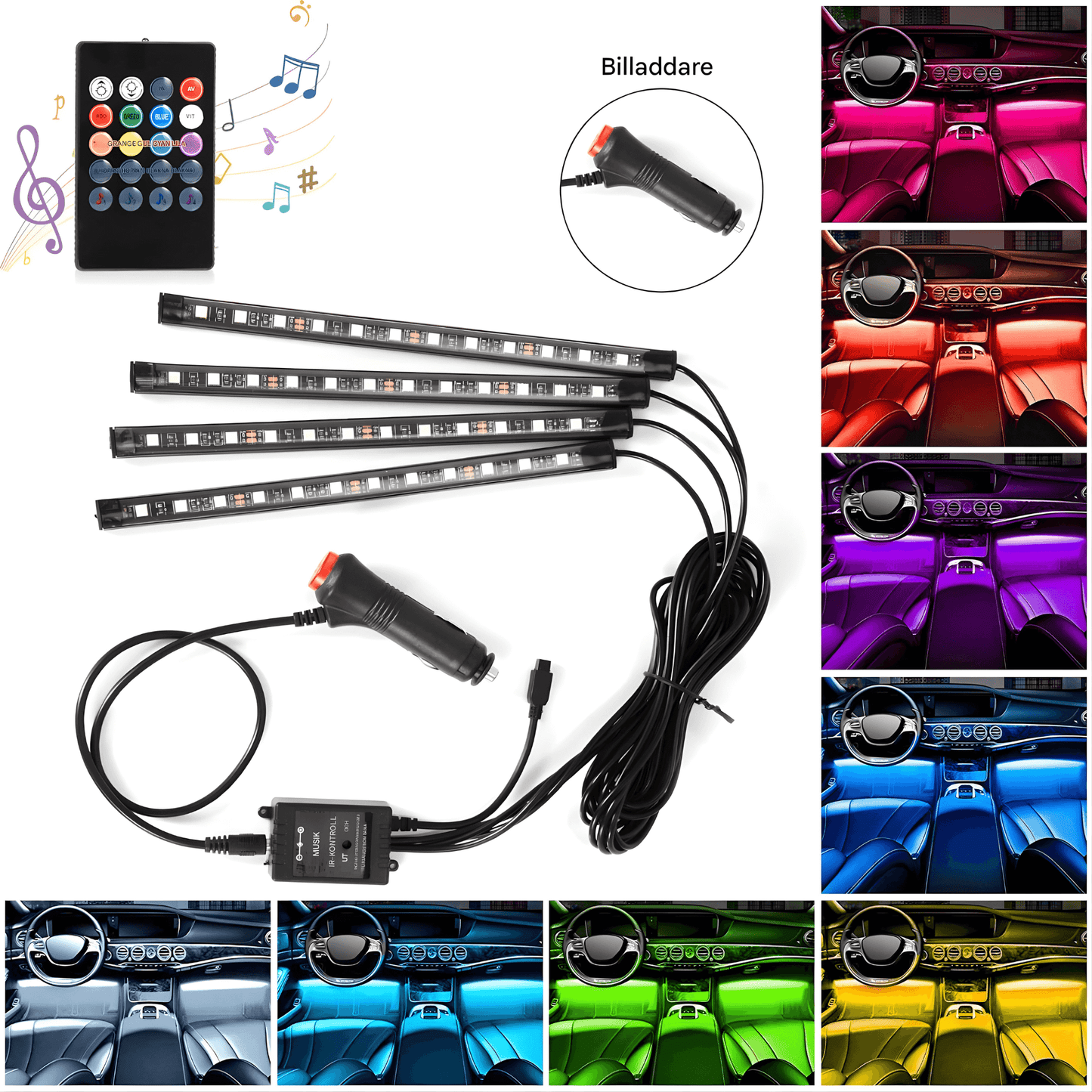 GlowFoot – RGB Bilbelysning för Fotutrymme med Fjärrkontroll & Dekorativ Interiörbelysning