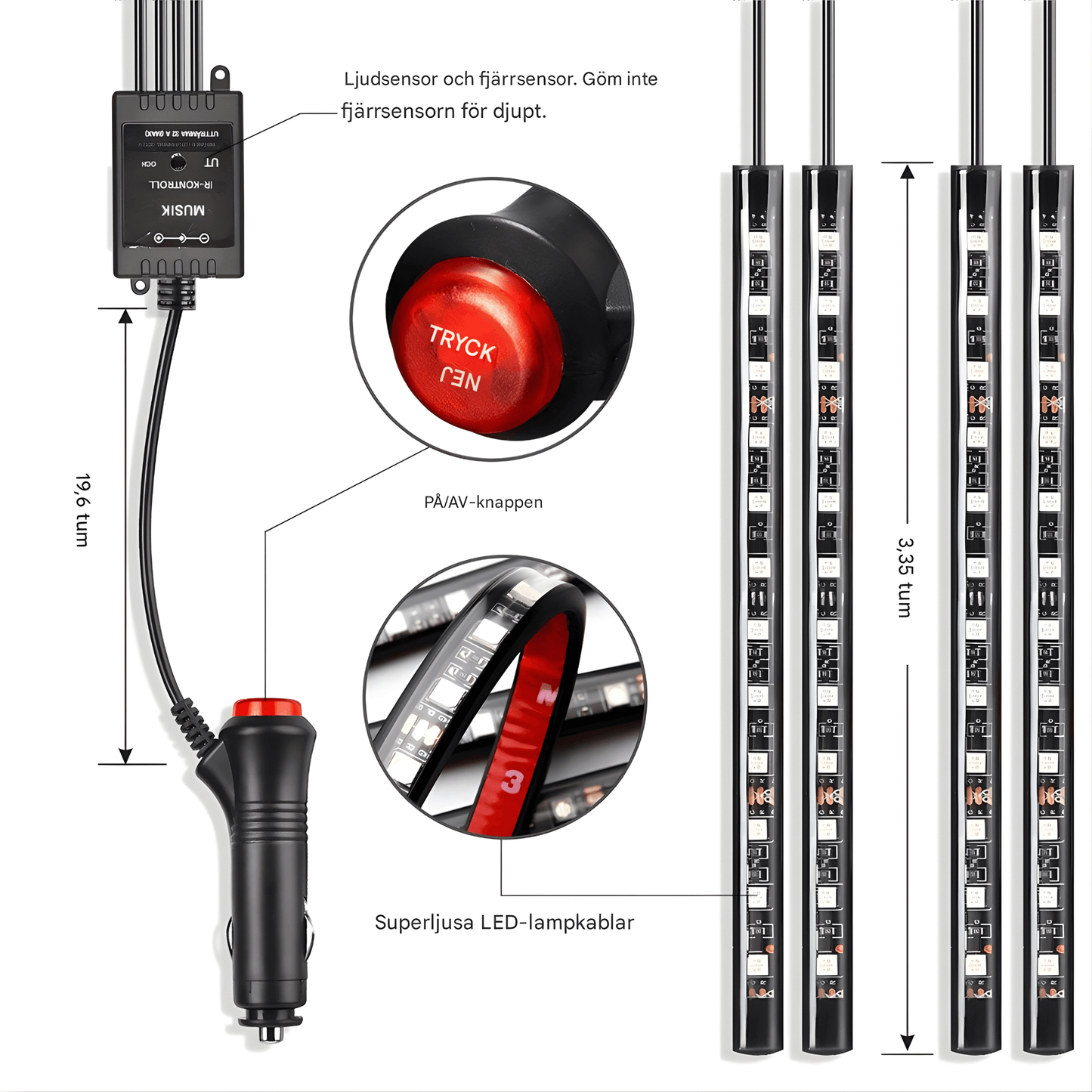 GlowFoot – RGB Bilbelysning för Fotutrymme med Fjärrkontroll & Dekorativ Interiörbelysning
