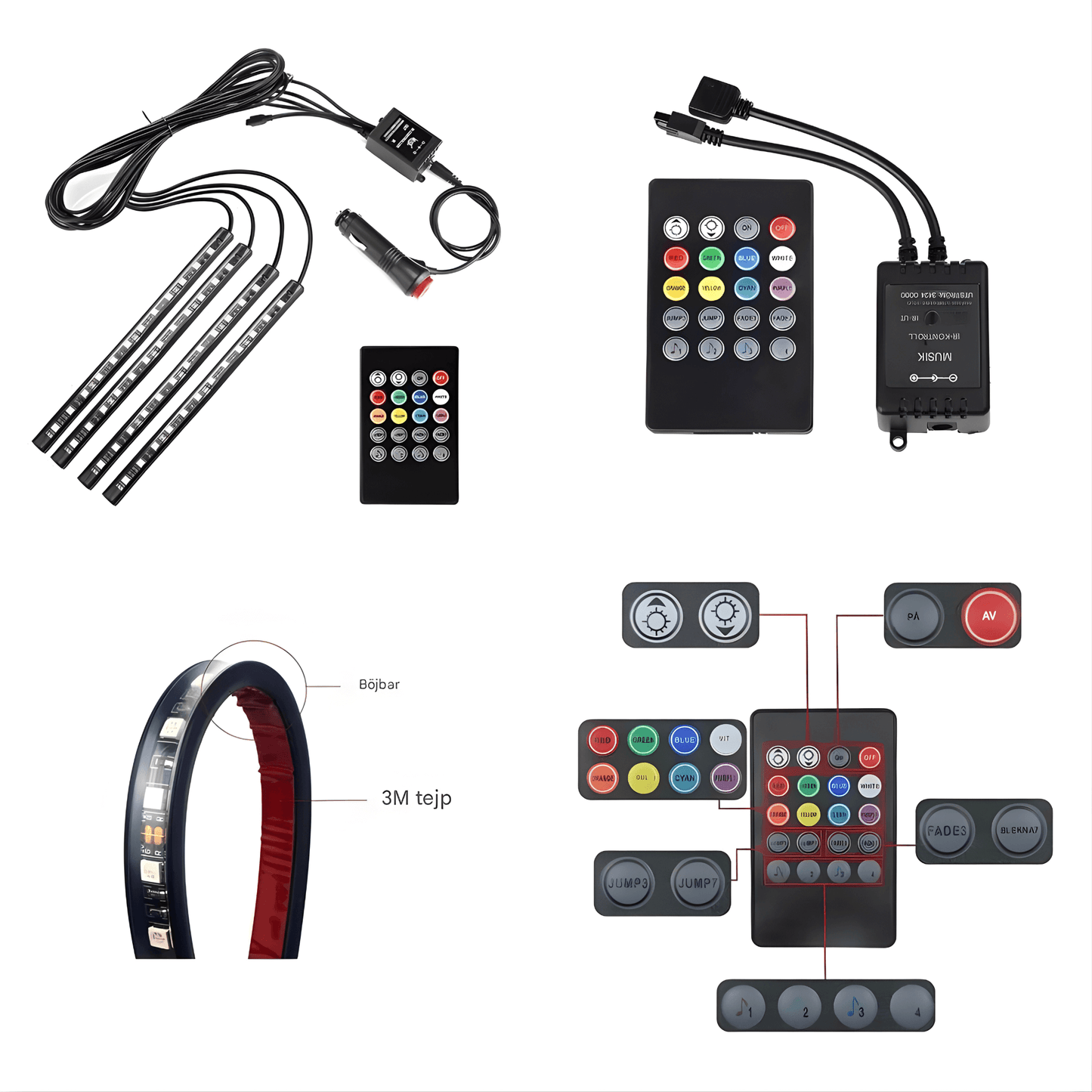 GlowFoot – RGB Bilbelysning för Fotutrymme med Fjärrkontroll & Dekorativ Interiörbelysning