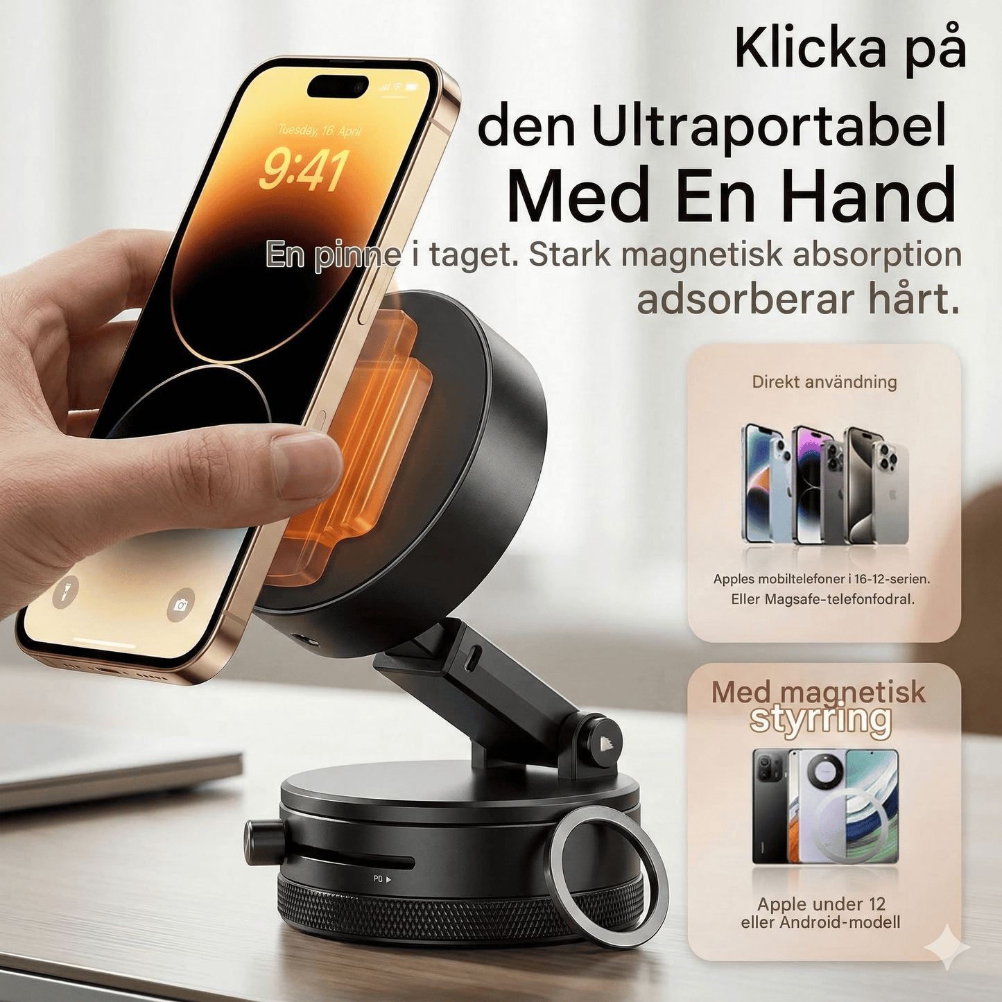 MagMount - Universell magnetisk mobiltelefonholder med full rotasjon