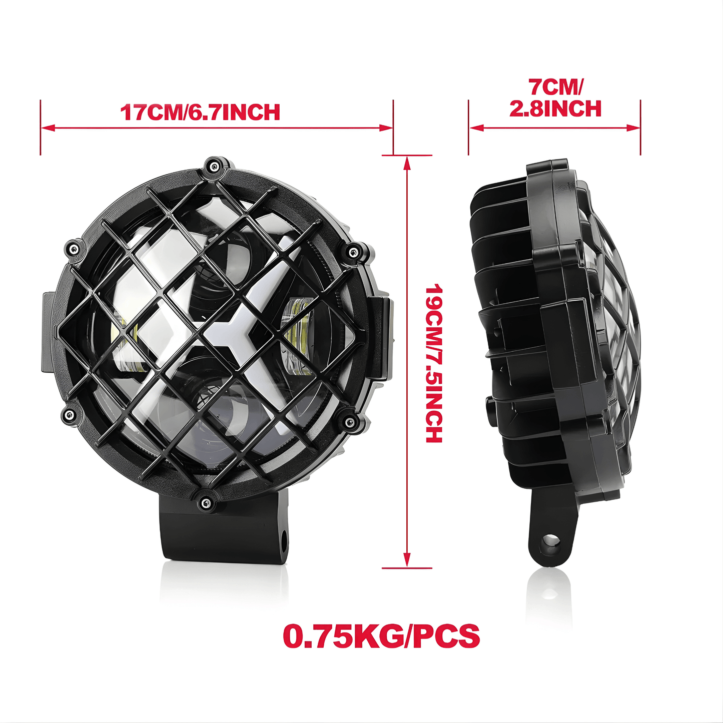NightRidge – LED Arbetsljus 7” för Bil, Jeep, SUV, ATV, Båt & Arbetsfordon (12/24V, 60W, IP68, 6000K)