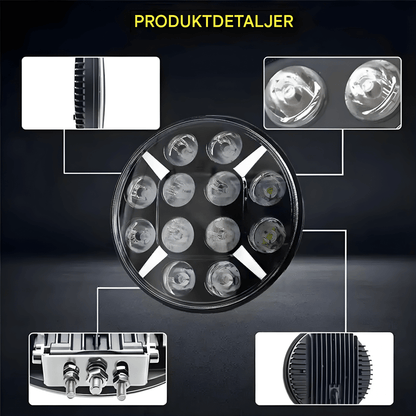 RuggedBeam – 7" Rund Off-Road LED Arbets- och Strålkastare för Jeep, SUV, Lastbil och ATV 12/24V