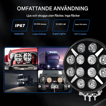 RuggedBeam – 7" Rund Off-Road LED Arbets- och Strålkastare för Jeep, SUV, Lastbil och ATV 12/24V