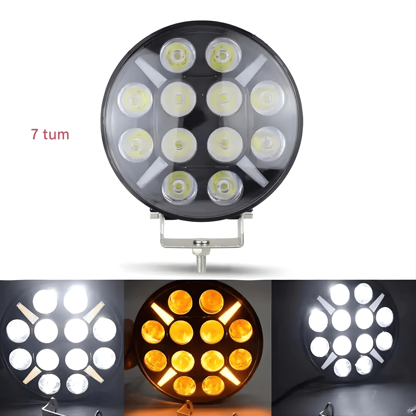 RuggedBeam – 7" Rund Off-Road LED Arbets- och Strålkastare för Jeep, SUV, Lastbil och ATV 12/24V