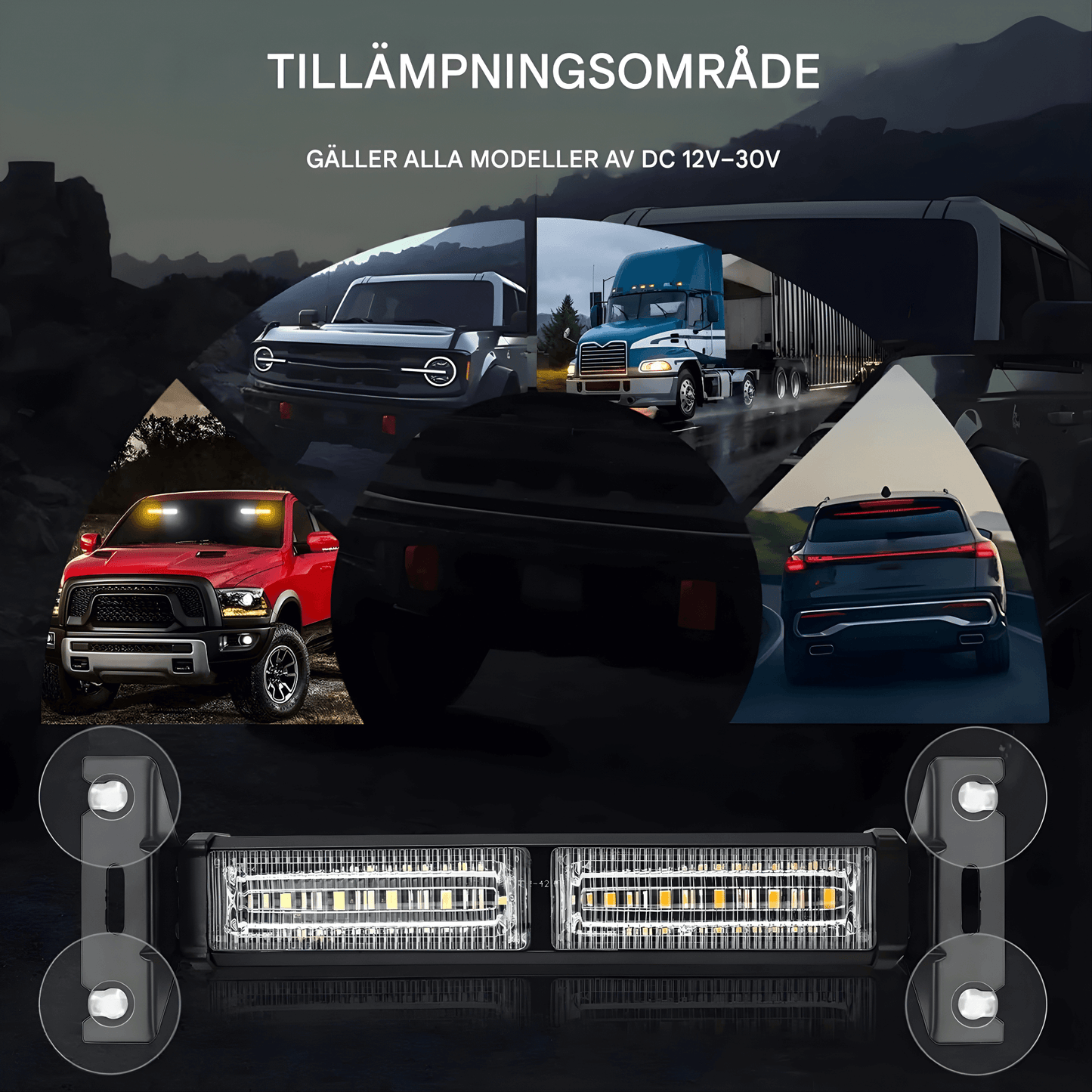 SignalBeam – LED Strobe Light för Bil & Pickup med Sugkoppar, Flera Ljuslägen & 12V–24V Kompatibilitet