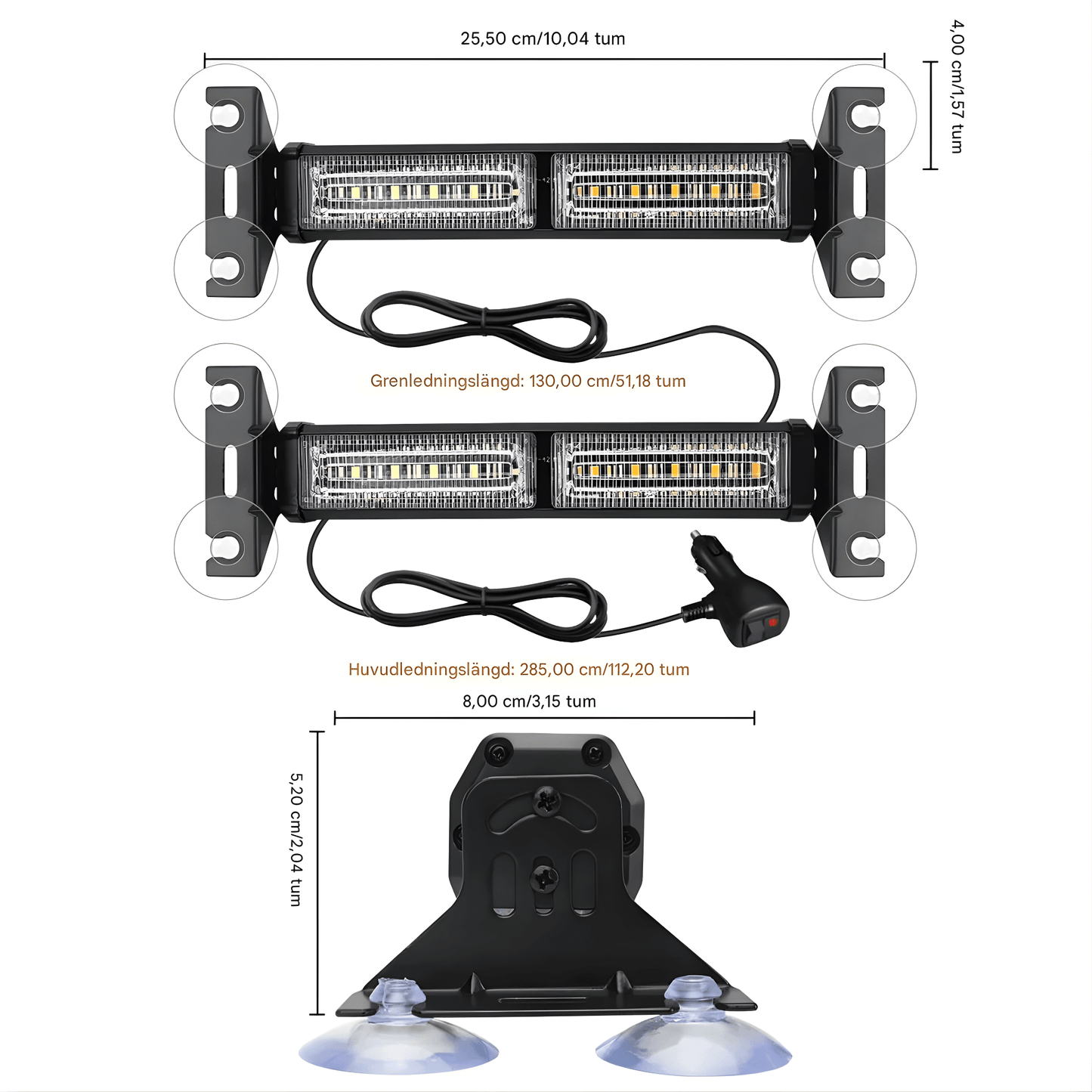 SignalBeam – LED Strobe Light för Bil & Pickup med Sugkoppar, Flera Ljuslägen & 12V–24V Kompatibilitet