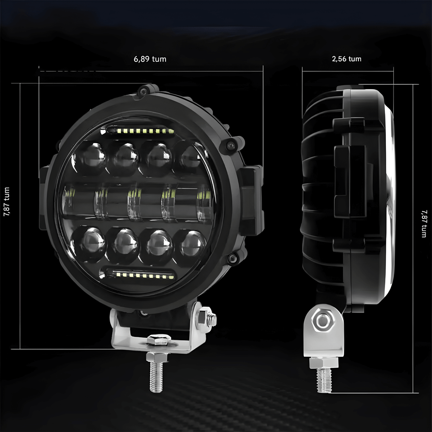 TitanRay - 7"  Rund LED-Arbetslampa med DRL, IP68 & Anpassningsbar Combo-Stråle för Offroad och Arbetsfordon