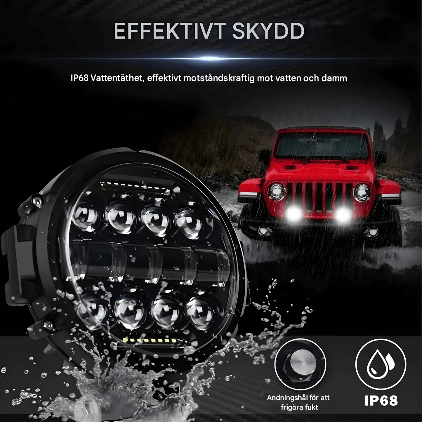TitanRay - 7"  Rund LED-Arbetslampa med DRL, IP68 & Anpassningsbar Combo-Stråle för Offroad och Arbetsfordon