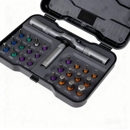 TorqueMate - 24-in-1 Multi-Tool Schroevendraaier met Vergrendelfunctie, Magnetische Bits & Compact Opbergen voor Thuis, PC en Doe-Het-Zelf