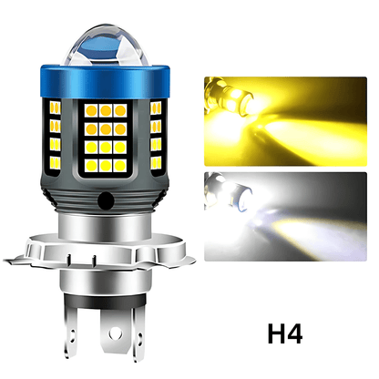 BrightGlide - LED motorsykkellys | H4 BA20D hvit og gul hi-lo frontlykt for scooter og MC