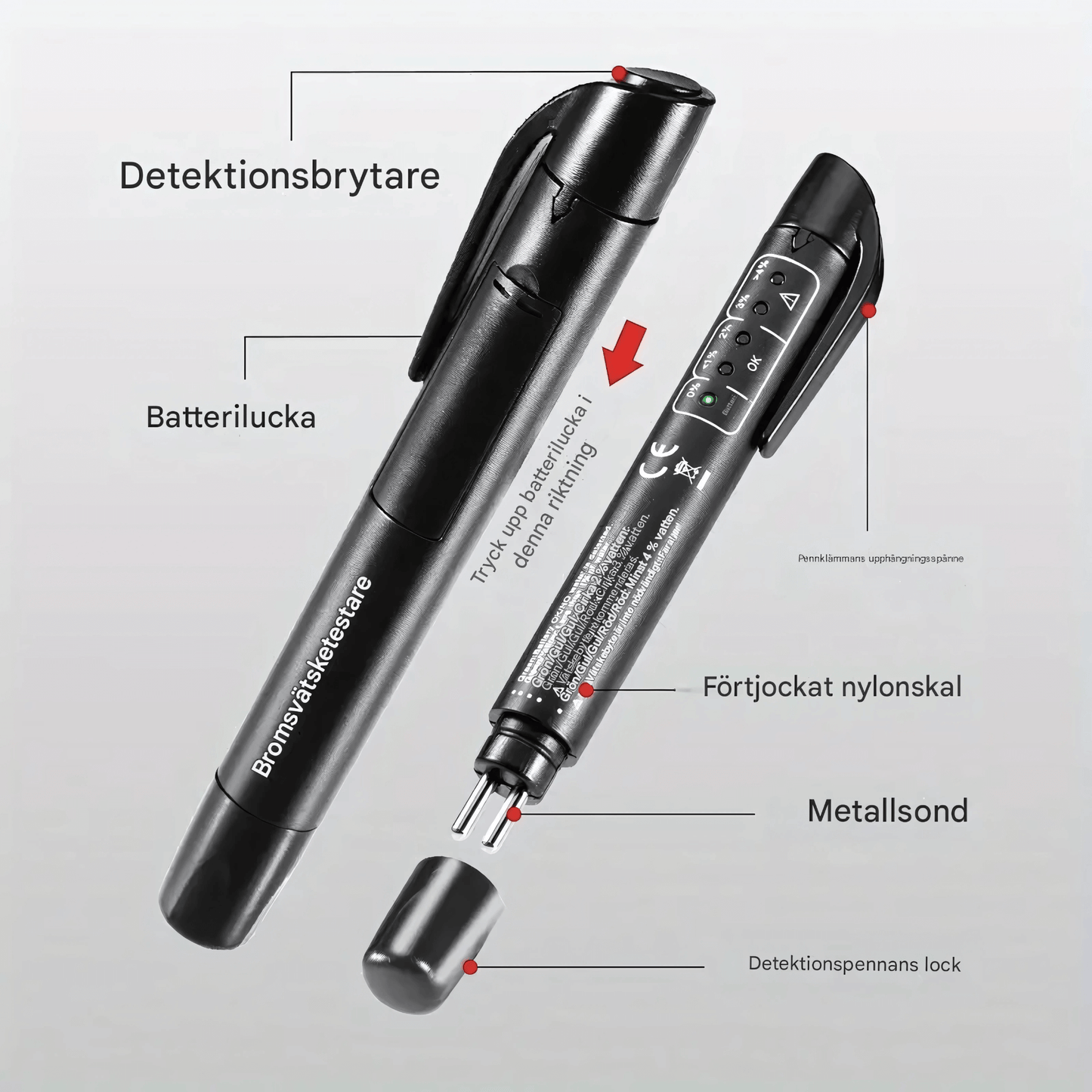FluidCheck - Bromsvätskepenna | LED Tester för Bromsoljans Vattenhalt DOT3/DOT4/DOT5