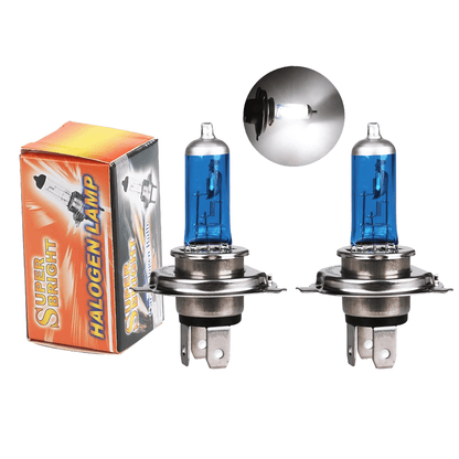 BrightBeam - 2-pack H4 Halogenlampa 12V 60/55W eller 100W | Xenonlook 6000K Vit Strålkastare för Bil | High/Low Beam P43T