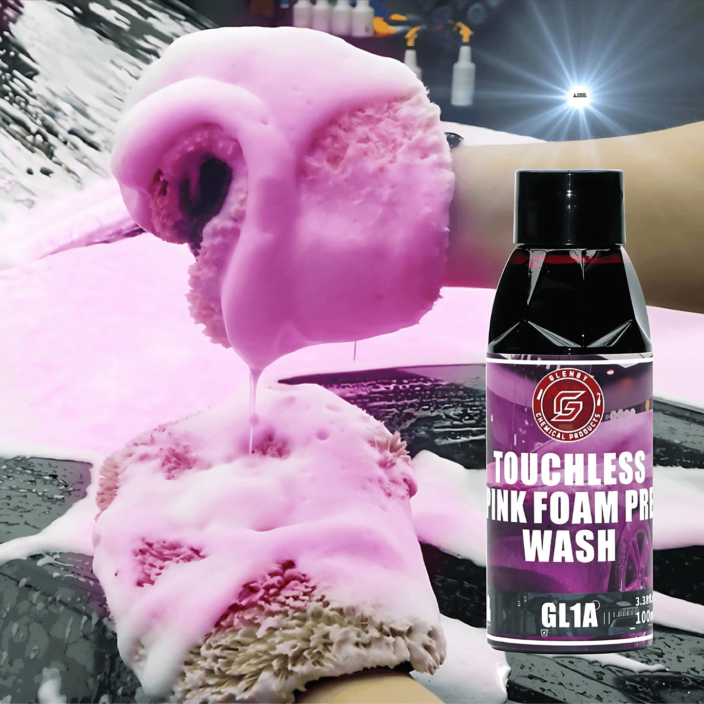 FoamBliss - Rosa Aktivt Skum Schampo | Touchless Förtvätt för Biltvätt med Färgeffekt