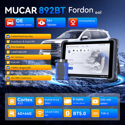 ScanForge - MUCAR 892BT OBD2 Diagnosverktyg | Fullsystem Bilscanner med Bi-Directional Test, 34 Resetfunktioner & ECU-Kodning