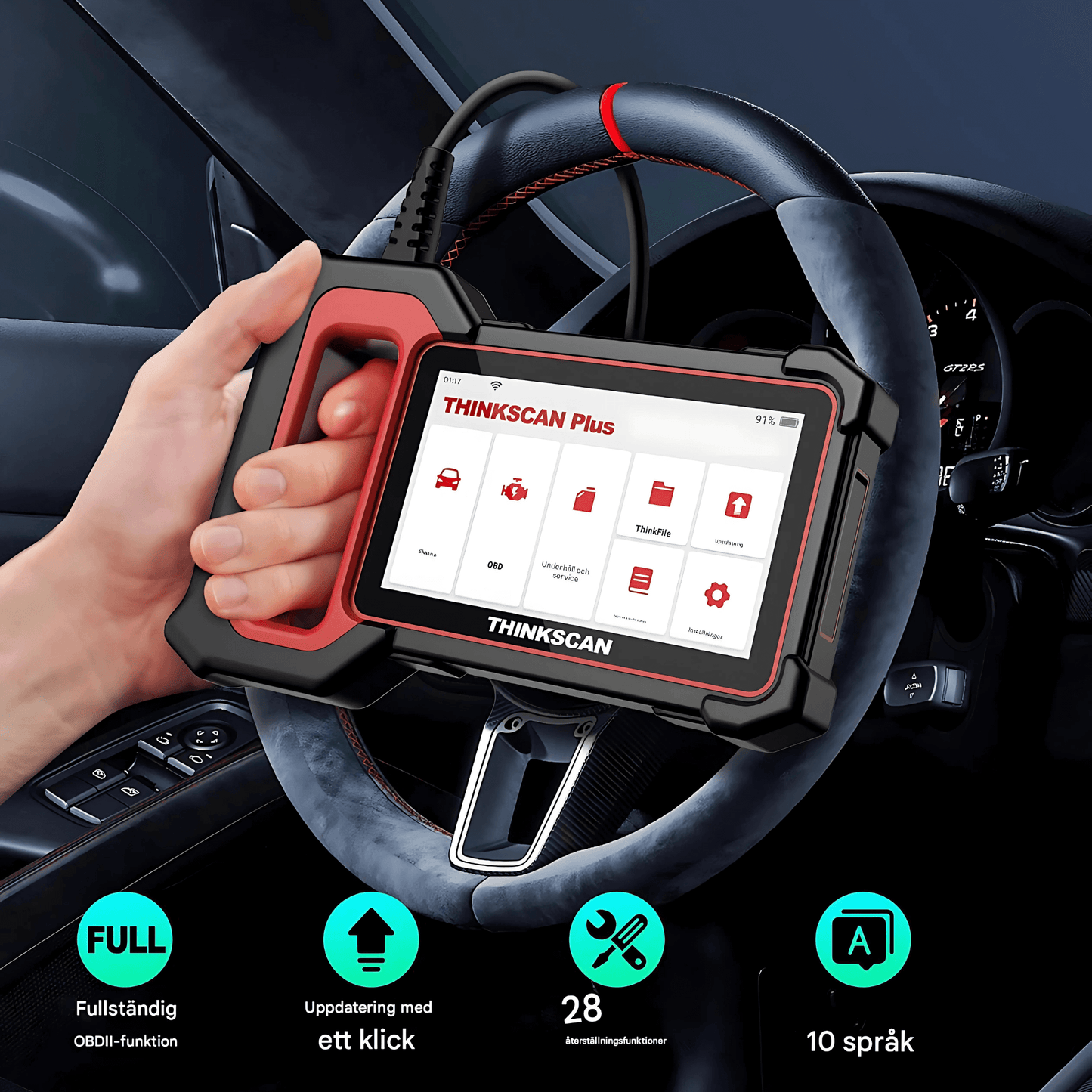 ThinkEdge - Thinkcar Thinkscan Plus S7 Diagnosverktyg | Trådlös OBD2 Bilscanner med 7 System, 28 Reset-funktioner & Fullständig OBD2-diagnostik
