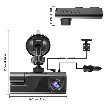 DriveSight – Dashkamera med 3 kameraer, 1080P-video, WiFi og nattsyn for overvåking foran, innvendig og bak