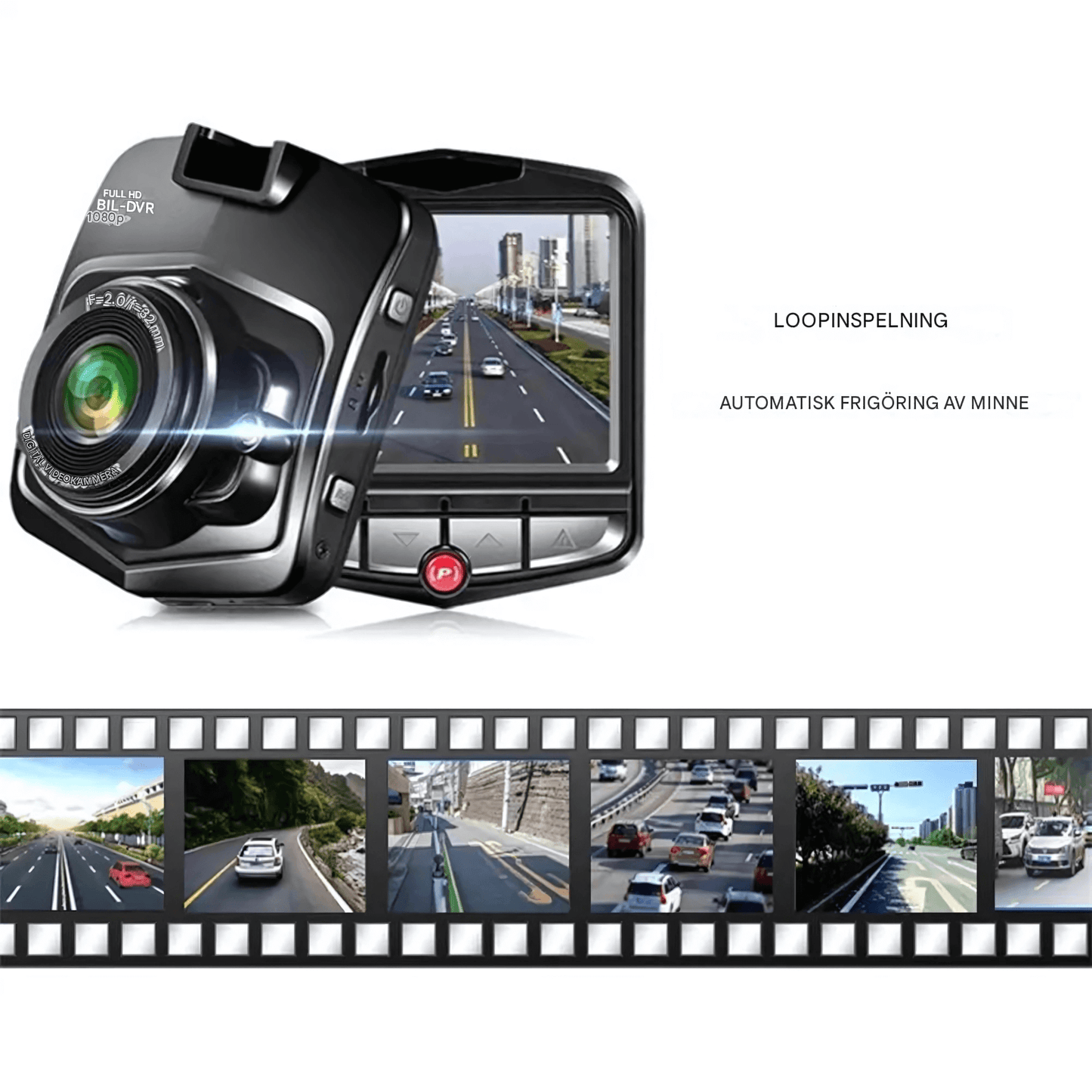 DriveProof - Kompakt Bilkamera med Vidvinkel, Loop-inspelning & Parkeringsövervakning
