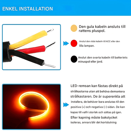DriveGlow - LED-striper for frontlykter | Fleksible 30 cm kjørelys med blinklys- og bremselysfunksjon for bil