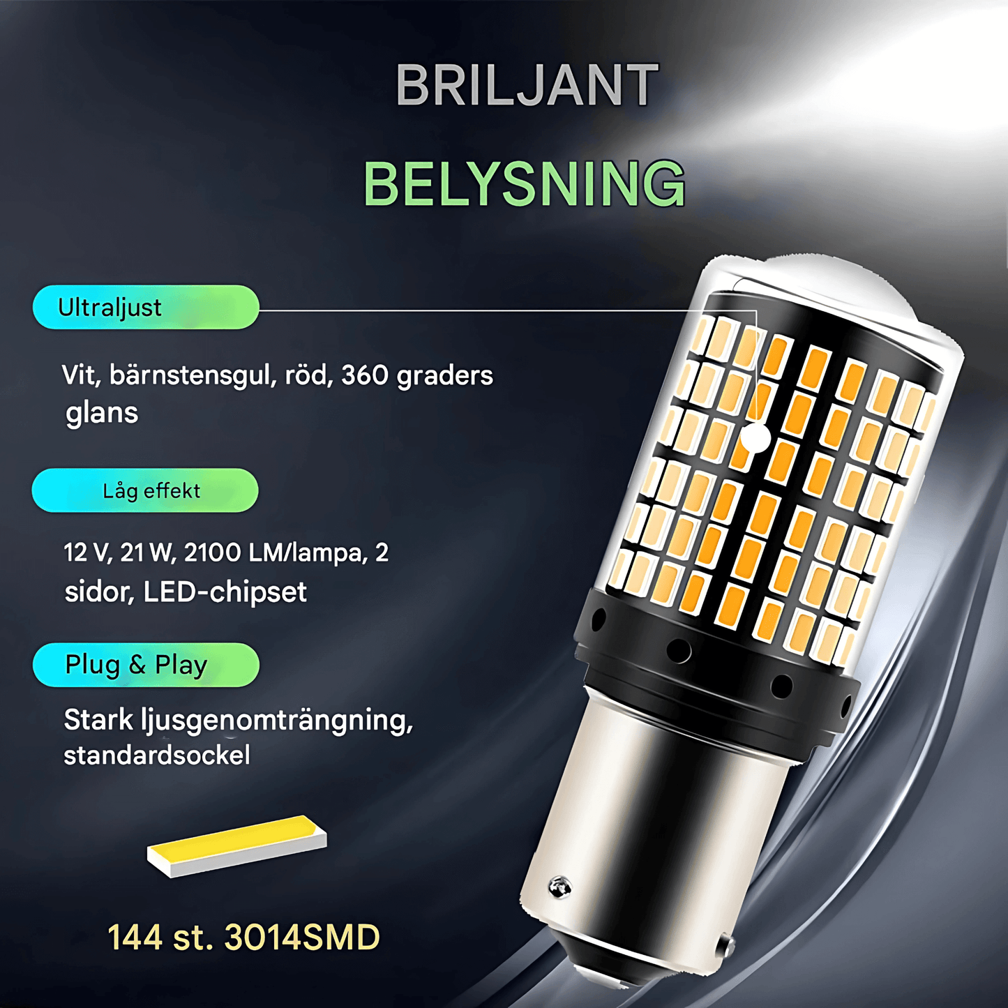 BrightCore -  2-pack Signal LED-lampor för blinkers och bromsljus | CanBus-kompatibla 12V för bil & MC
