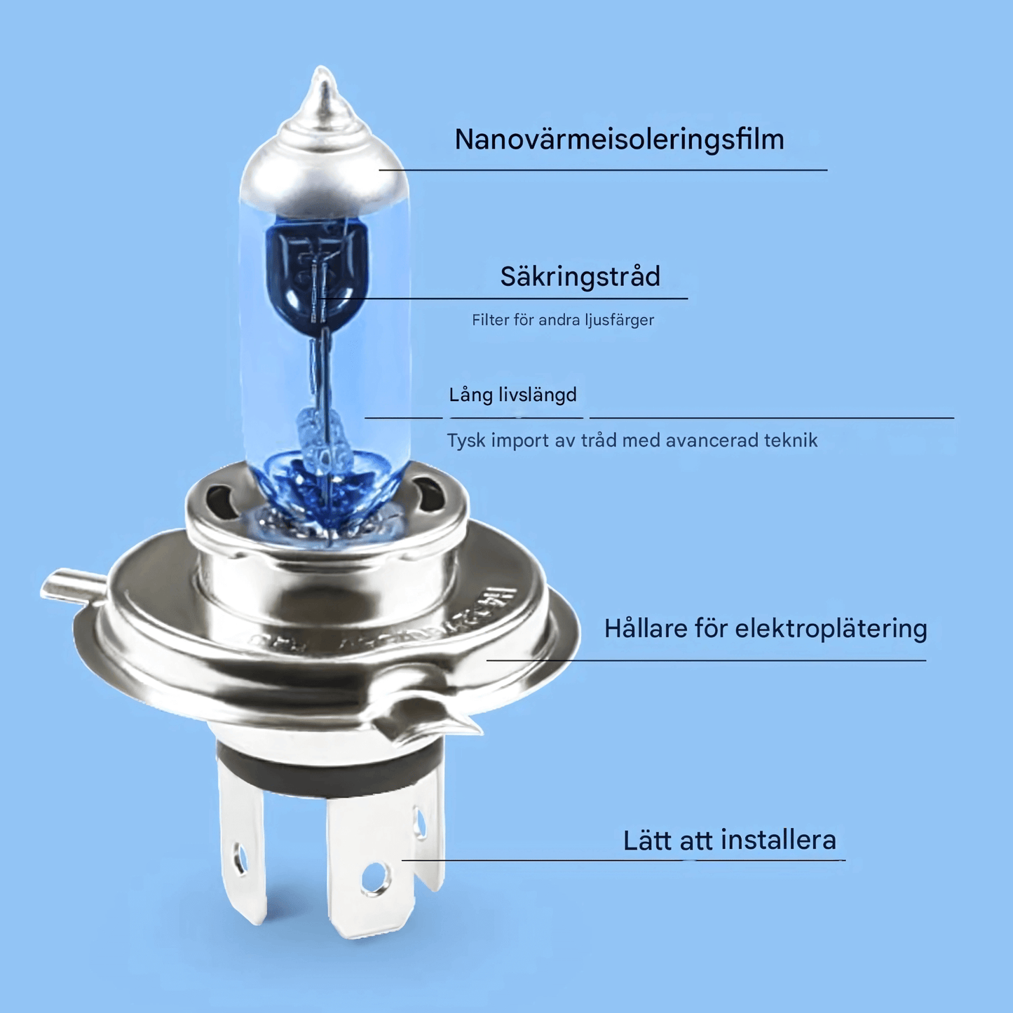 BrightBeam - 2-pack H4 Halogenlampa 12V 60/55W eller 100W | Xenonlook 6000K Vit Strålkastare för Bil | High/Low Beam P43T