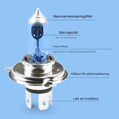 BrightBeam - 2-pack H4 Halogenlampa 12V 60/55W eller 100W | Xenonlook 6000K Vit Strålkastare för Bil | High/Low Beam P43T