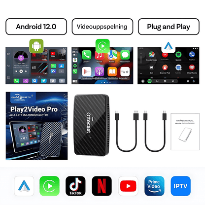 PlayWise – Trådløs CarPlay- og Android Auto-adapter med innebygde strømmeapper