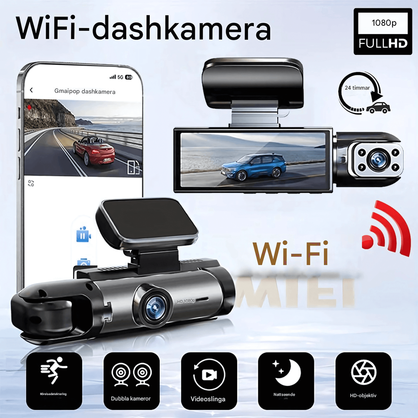 RoadSight – 1080P WiFi Dashcam med Nattläge, Rörelsedetektering & 24h Parkeringsövervakning