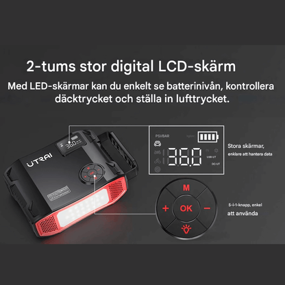 PowerSnap – 4-i-1 Bilstartare med 2000A, Luftkompressor, Powerbank & LED-ficklampa för Smidig och Säker Bilservice