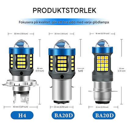 BrightGlide - LED motorsykkellys | H4 BA20D hvit og gul hi-lo frontlykt for scooter og MC
