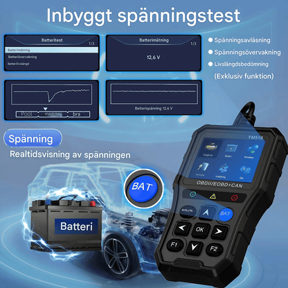 ScanNova - YM519 ProCheck | OBD2 Bilscanner med Batteritest, Felkodsläsare och Realtidsdata