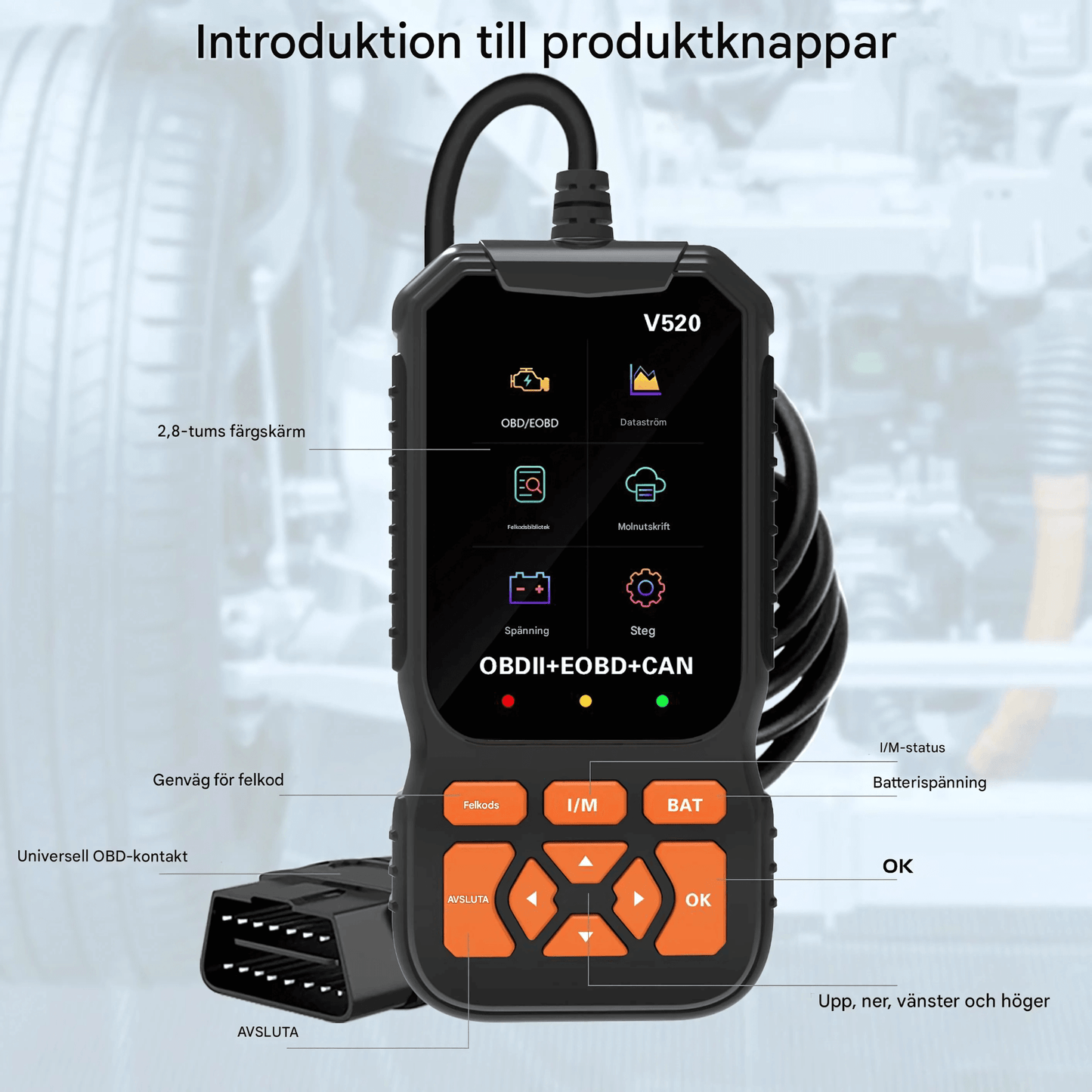 ScanDrive - V520 OBD2 Bilscanner med LiveData, Batteritest & Felkodsläsning för Bensin- och Dieselfordon