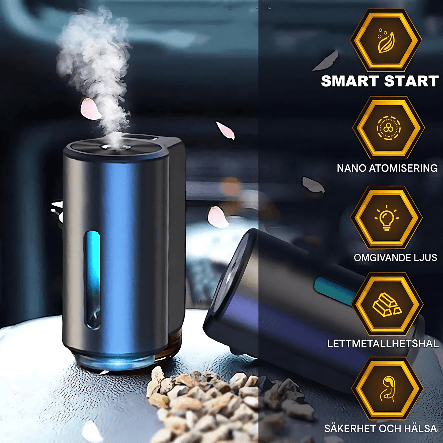 MistAura - Trådlös Elektrisk Aromadiffusor för Bil med Justerbar Doft och Ambient Light